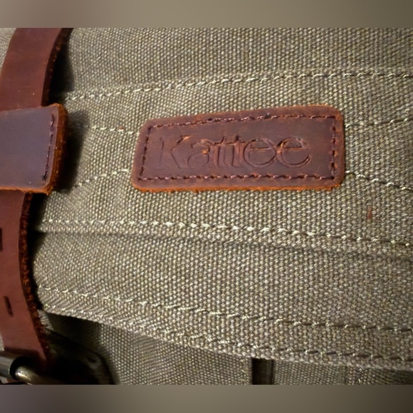 Military Green Canvas Crossbody Bag with Brown Leather Straps - Picture 11 of 11